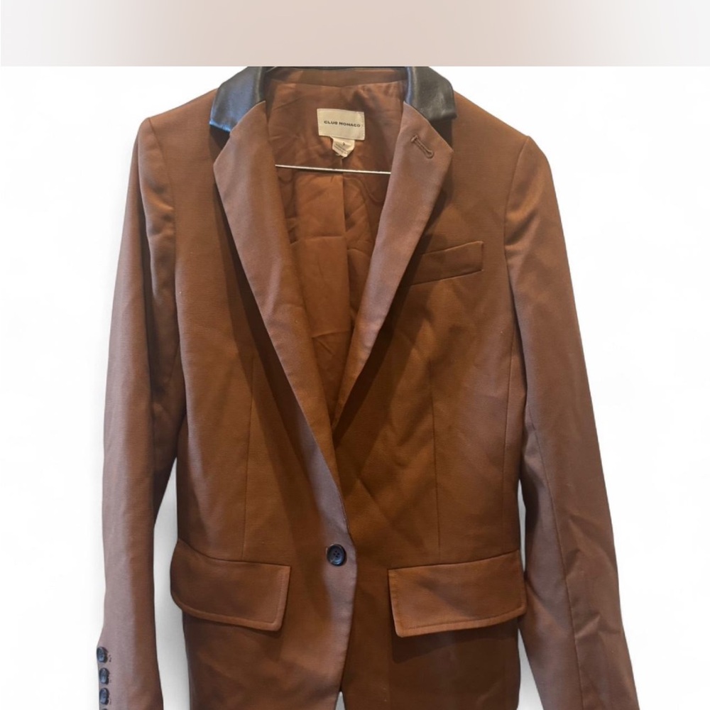 Club Monaco brown  Blazer with Black leather Collar